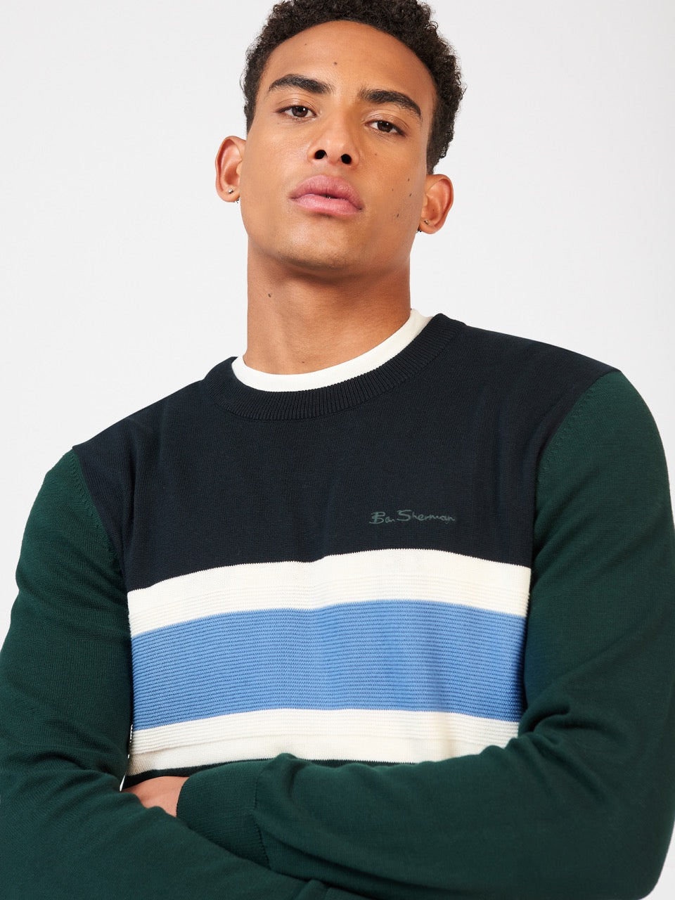 Knitwear Ben Sherman Chest Stripe Crewneck Vert Foncé | OMW-33294966